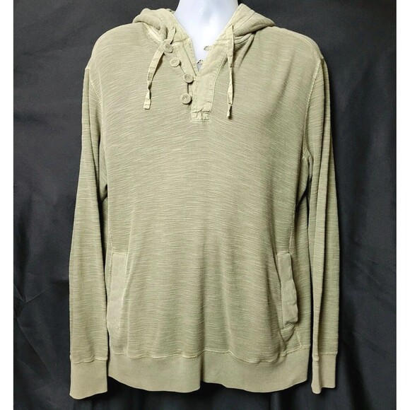 Fossil Y2K Mens Knit Hoodie Henley w Pockets Surfer Boarder Green Size L HTF VGC - Picture 1 of 16